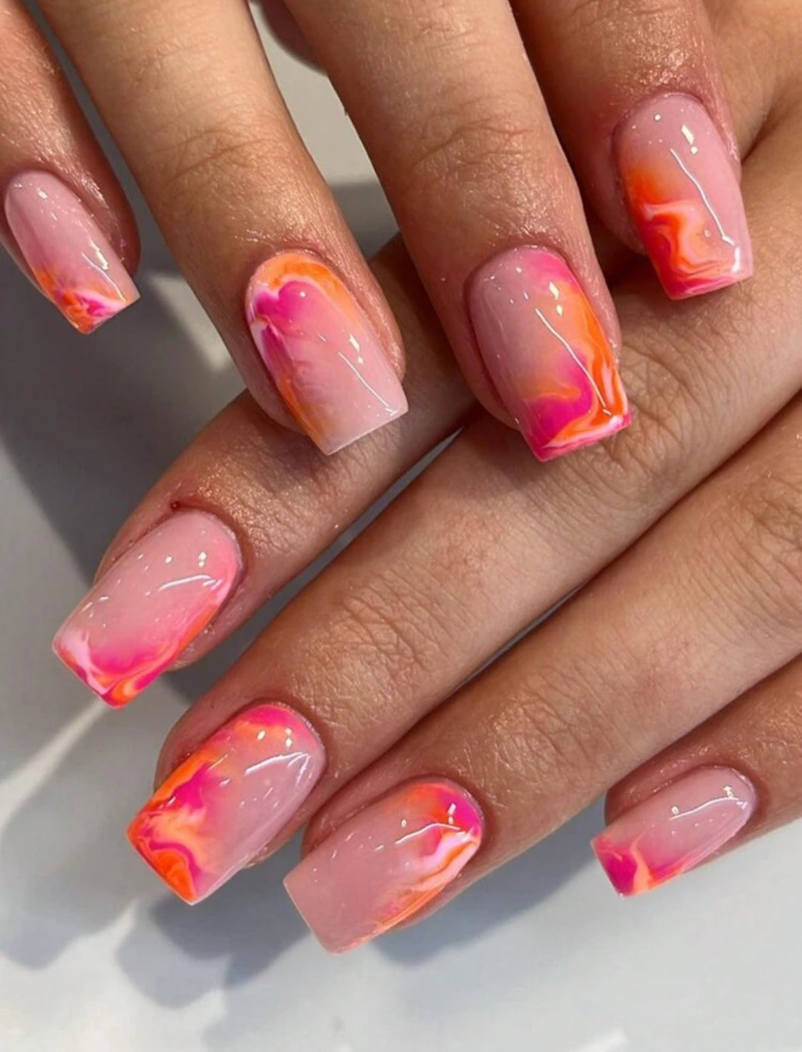 Summer Marble Short Square Fake Nails