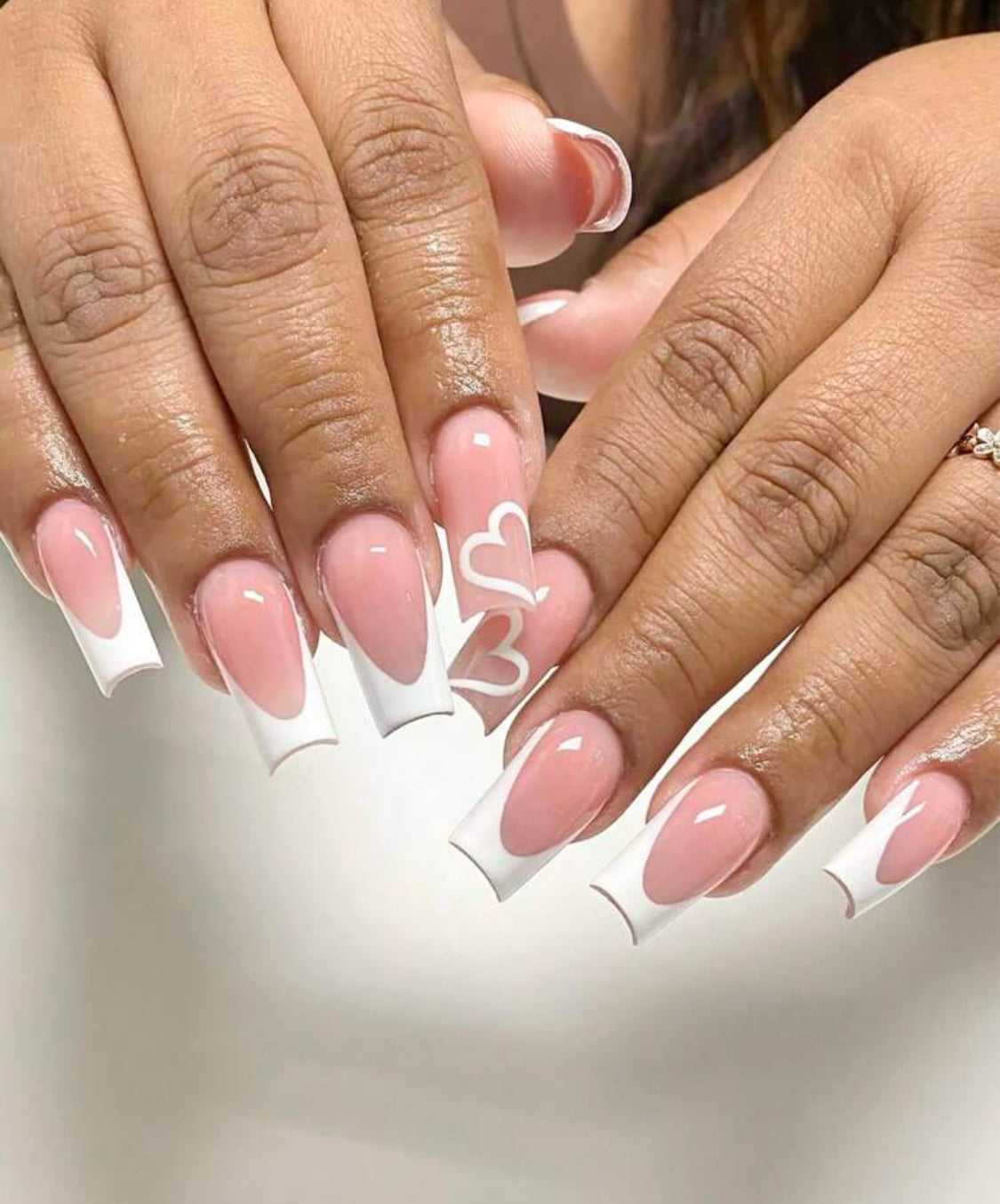 Natural French Tip Square Fake Nails