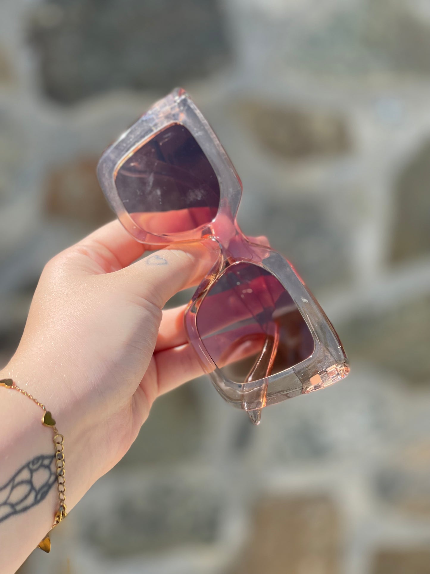 Fashionable Trendy Square Big Sunglasses Rose Gold