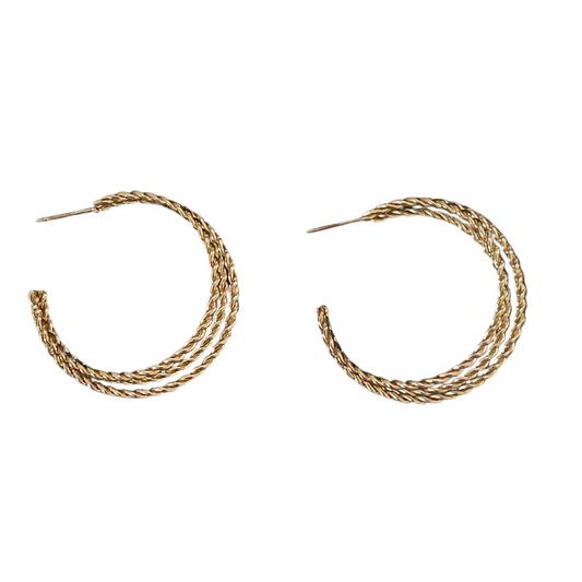 Textured 3 Band Gold Plated Hoop Earrings