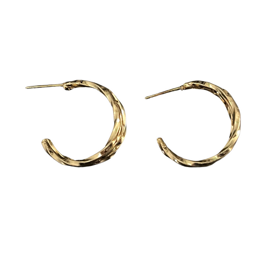 Textured Swirly 3 Way Gold Plated Hoop Earrings