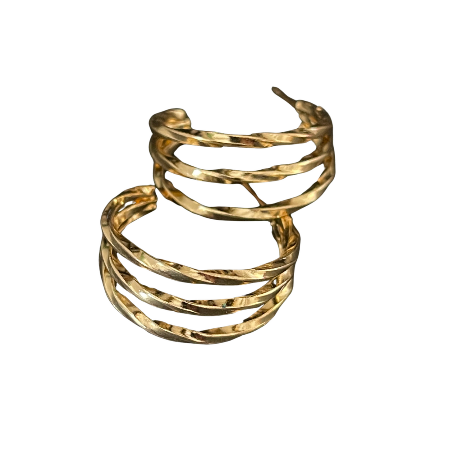 Textured Swirly 3 Way Gold Plated Hoop Earrings