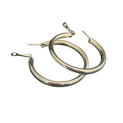 Thick Medium Silver Plated Classic Hoop Earrings