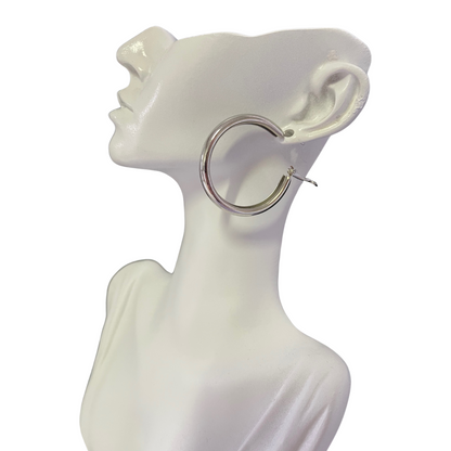 Thick Medium Silver Plated Classic Hoop Earrings