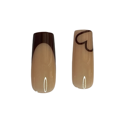 Coffee Brown French Tip Fake Nails