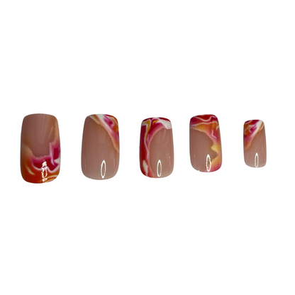 Summer Marble Short Square Fake Nails