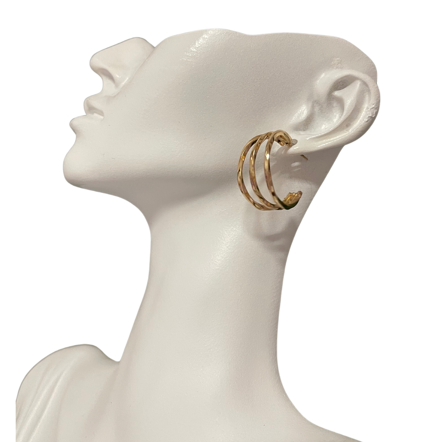 Textured Swirly 3 Way Gold Plated Hoop Earrings