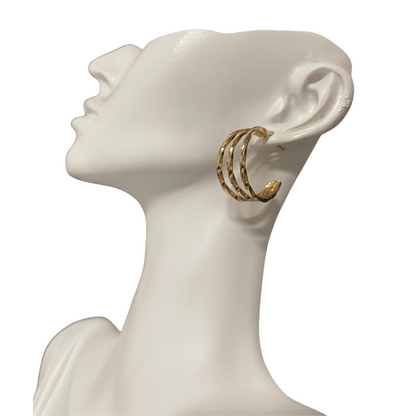 Twirled 3 Way Gold Plated Earring