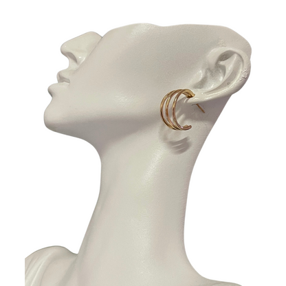 Three Way Twisted Gold Plated Hoop Earrings